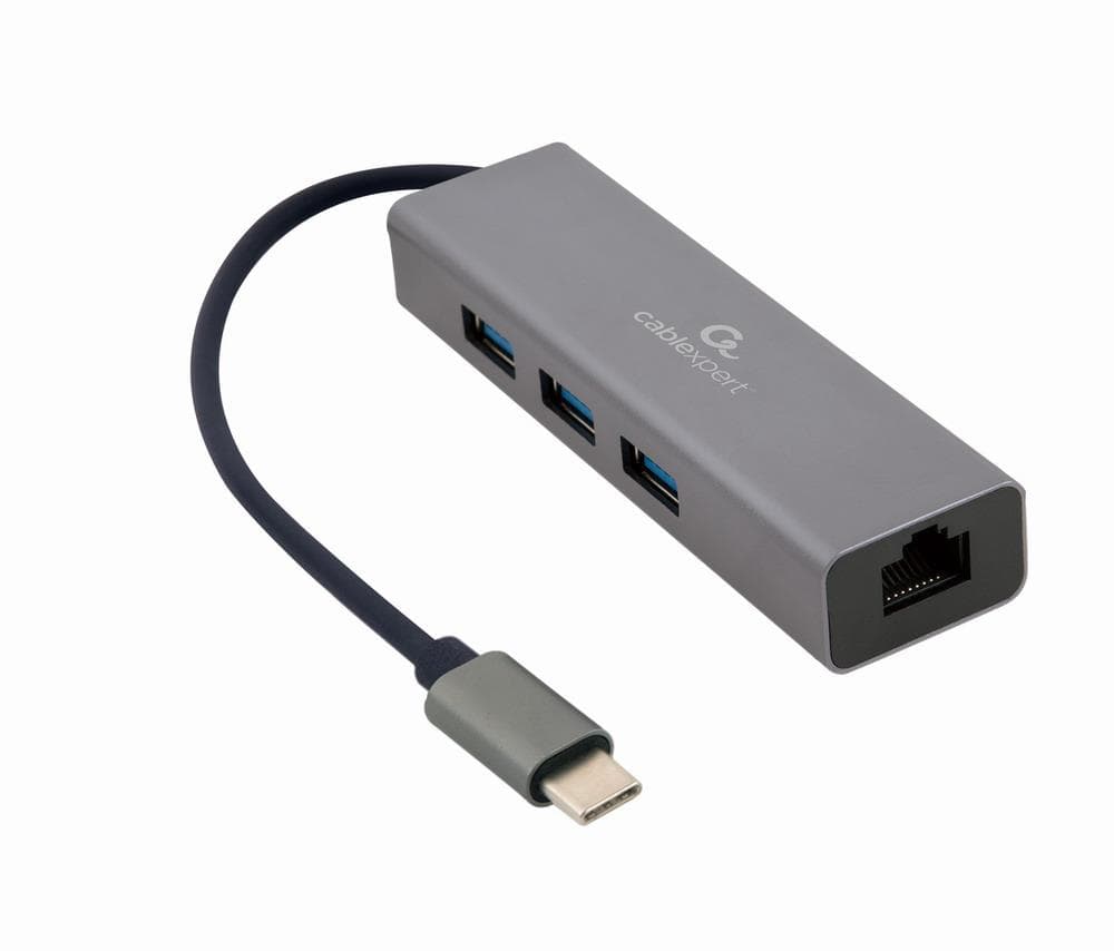 Gembird USB-C to LAN RJ45 Hub Adapter Grey