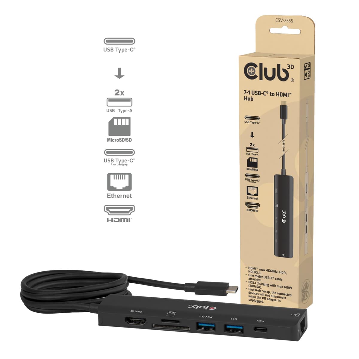 CLUB3D I/O HUB 7IN1 USB-C 140W HDMI must-have