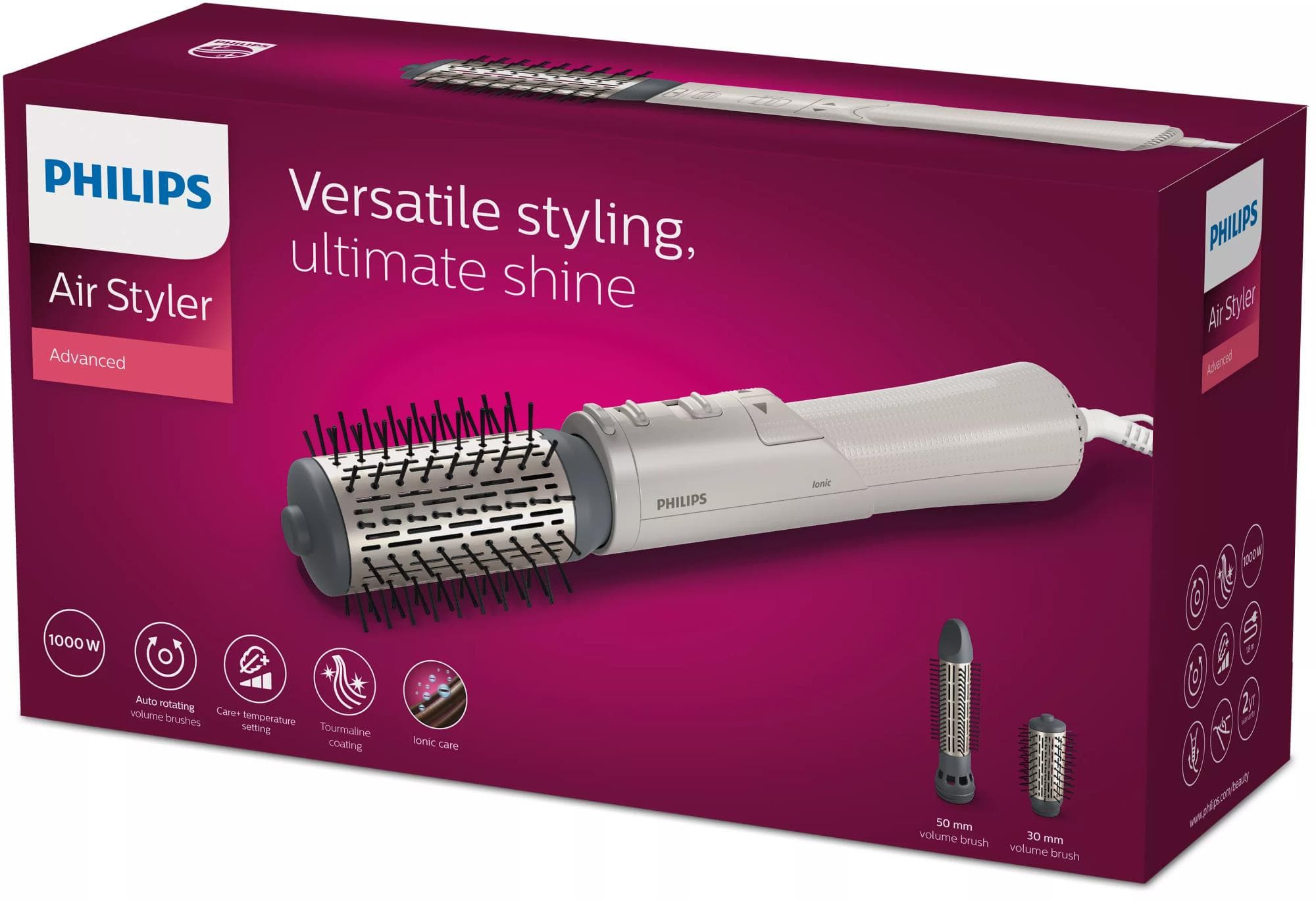 Philips BHA710/00 hot air brush 1000 W, 3 brush heads, ceramic