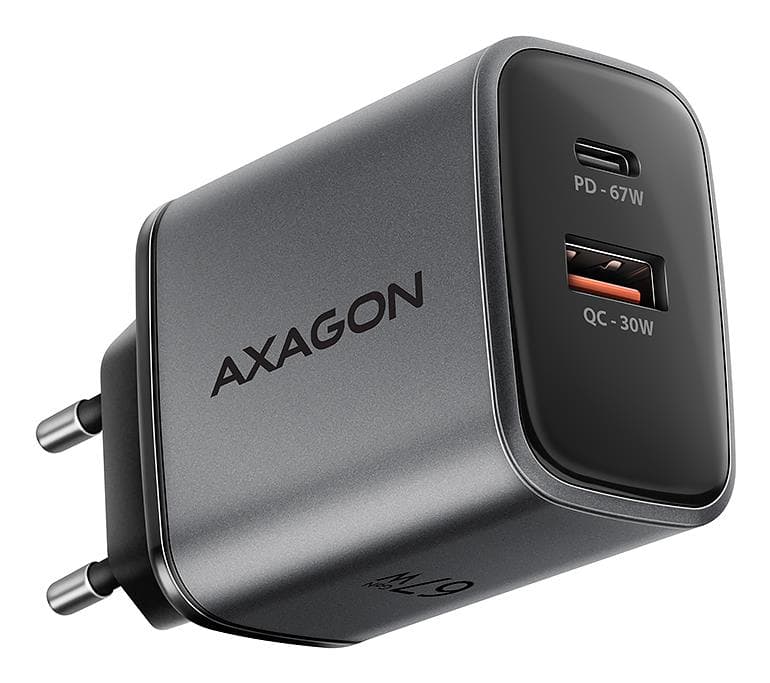 Зарядное устройство AXAGON ACU-PQ67 GaN 67W, 2 порта