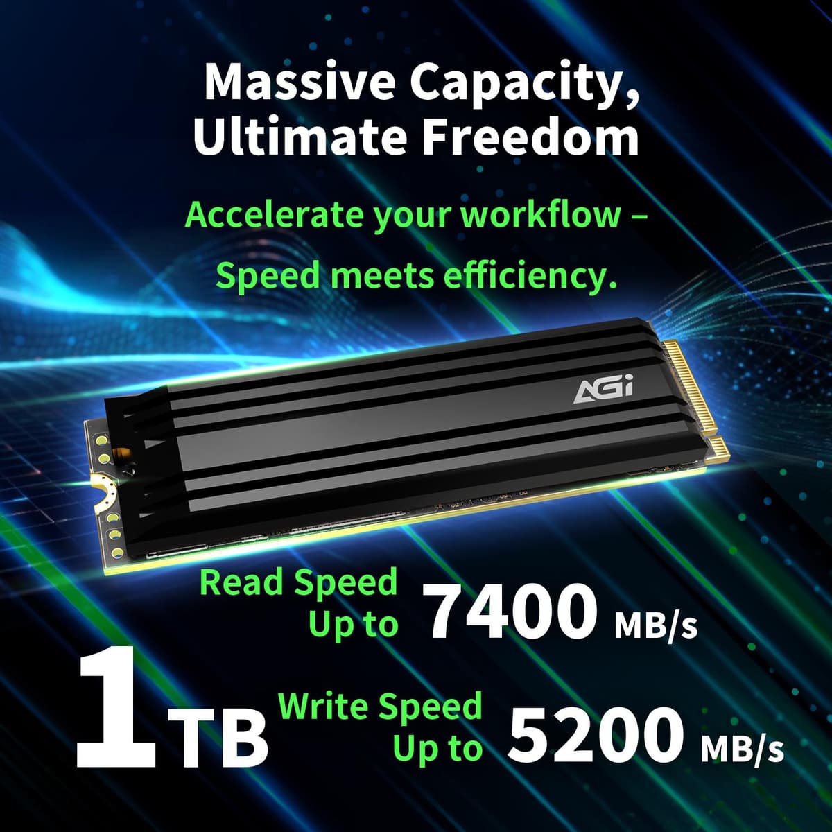 AGI 1TB NVMe M.2 SSD PCIe 4.0 - 7400MB/s read