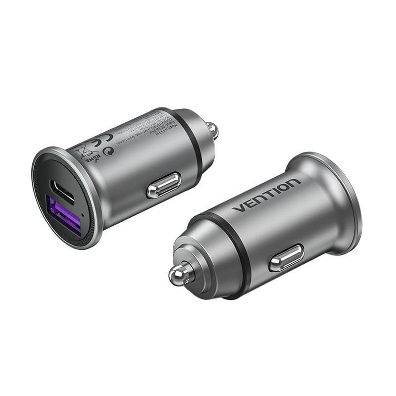 Vention 30W Dual-Port Car Charger (USB-C + USB-A) – Grey