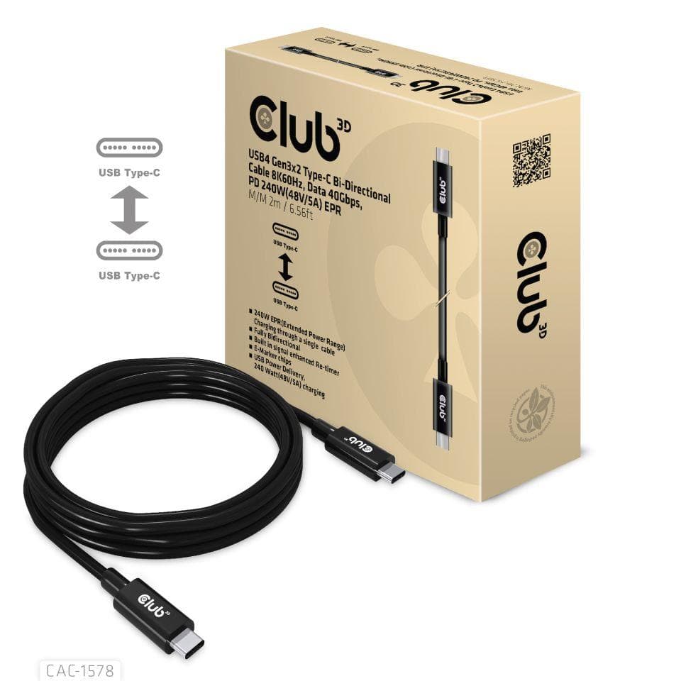 Club3D USB-C Cable 2m USB4 Gen 3x2 Fast Charging