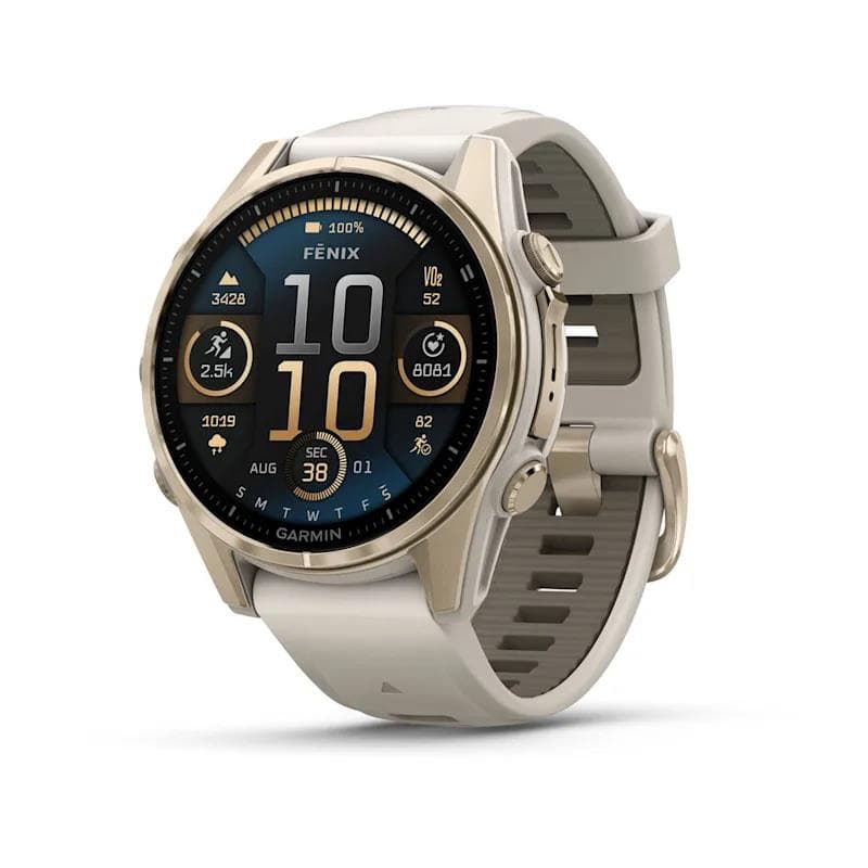 Garmin Fenix 8 Sapphire smartwatch gold leather band
