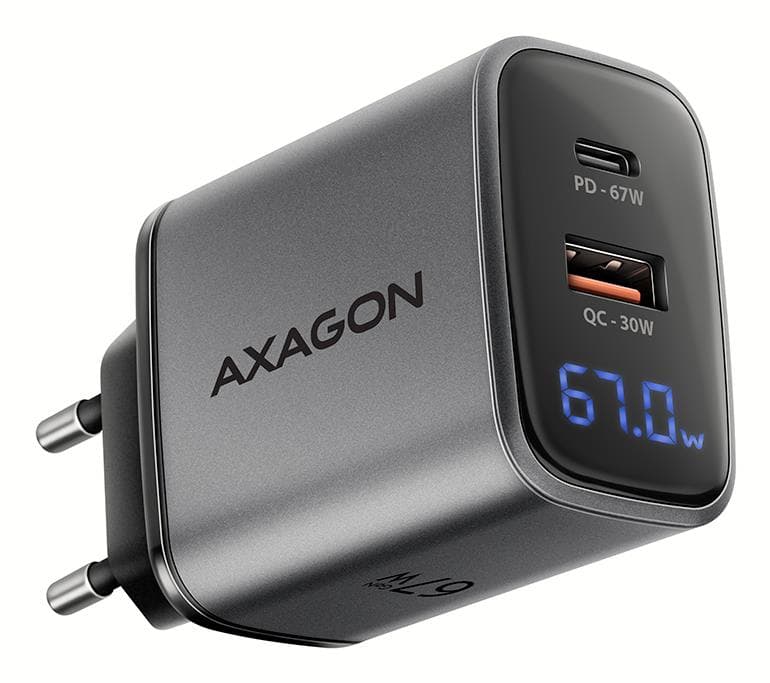 AXAGON ACU-PQ67D 67W GaN Wall Charger with LCD Display
