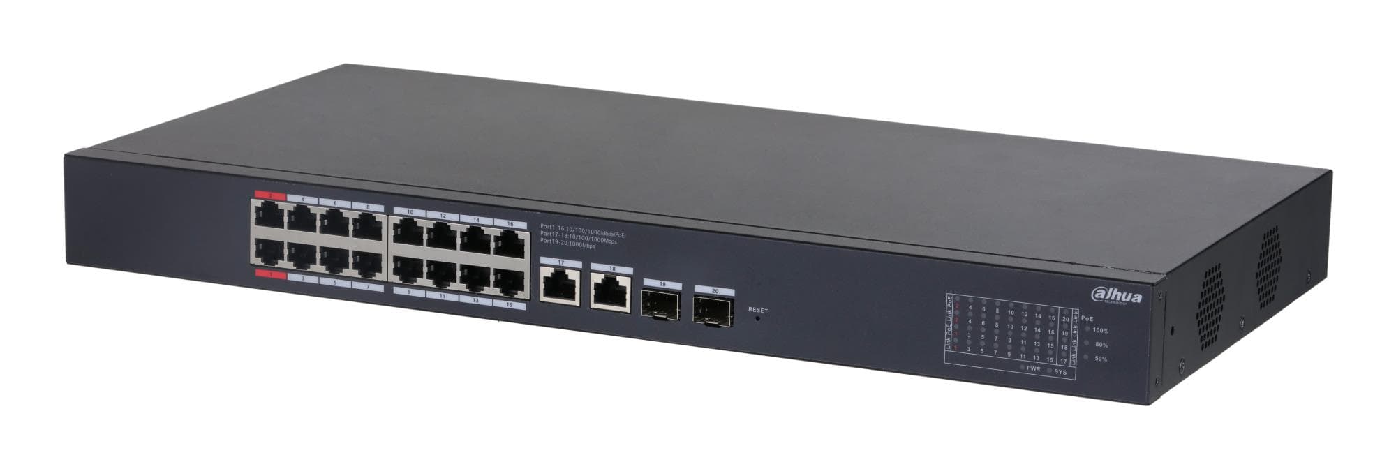 DAHUA CS4220-16GT-190 Managed L2 PoE Switch, 16 PoE Ports, 2 SFP