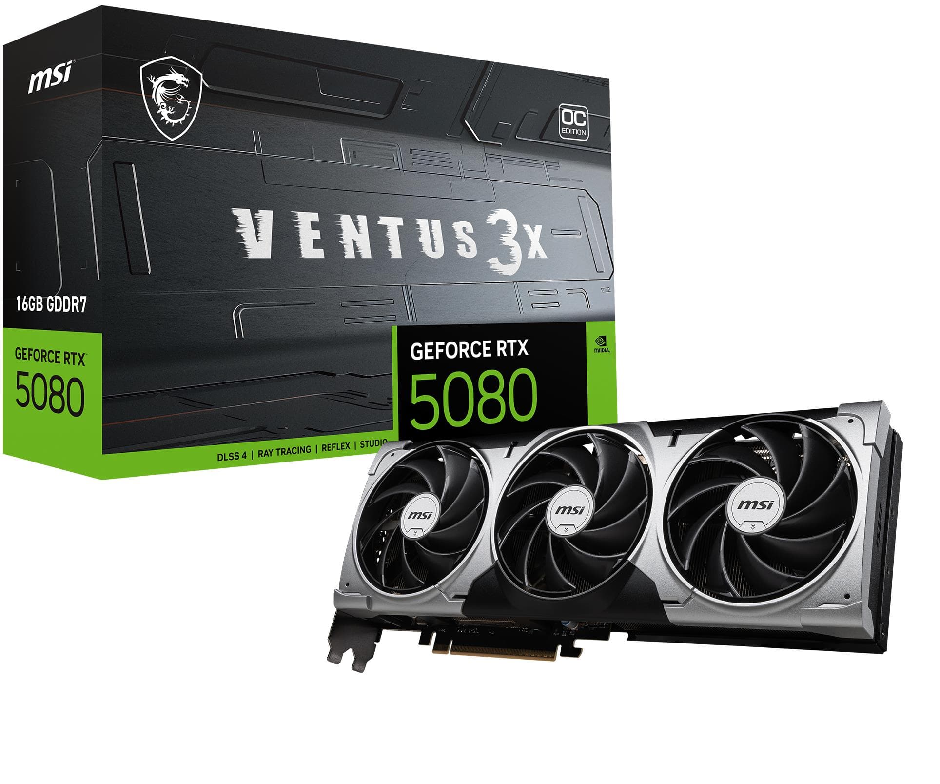 MSI GeForce RTX 5080 VENTUS 3X OC graafikakaart, 16 GB GDDR7, PCIe 5.0
