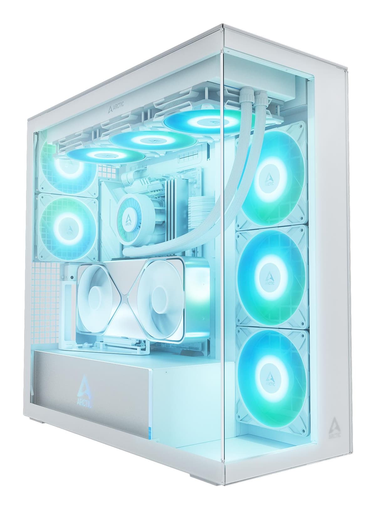 Arctic Xtender VG valge Midi Tower arvutikorpus läbipaistva küljepaneelga