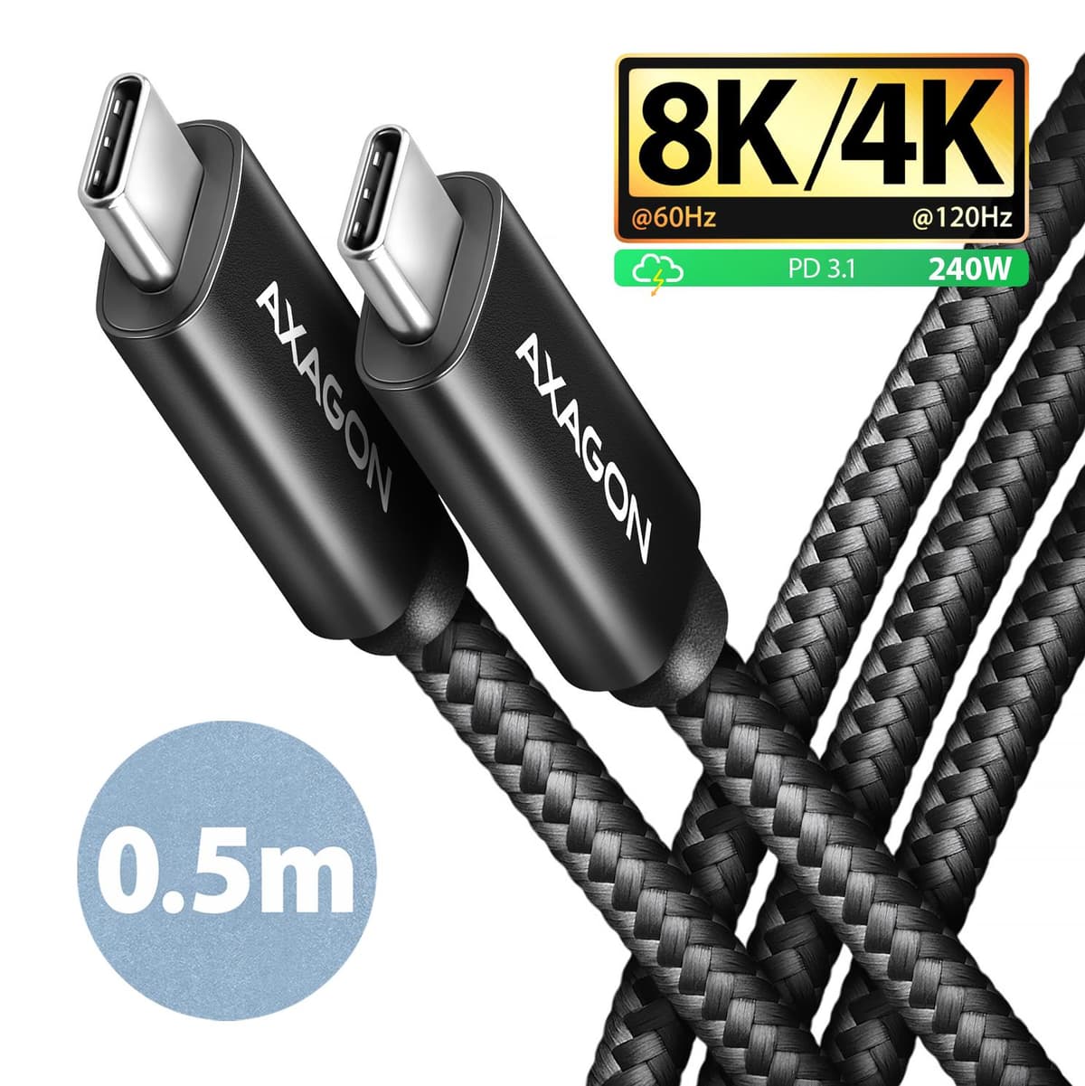 AXAGON BUCM4X-CM05AB USB-C kaabel 0,5m 240W