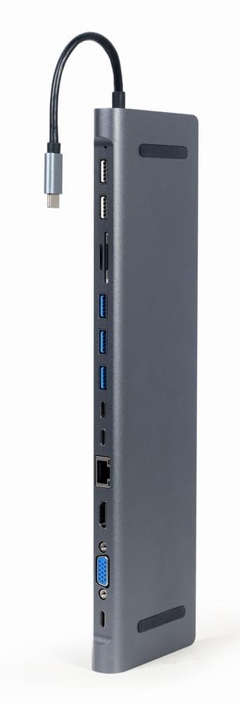 Gembird USB-C hub 9-in-1 docking station Grey