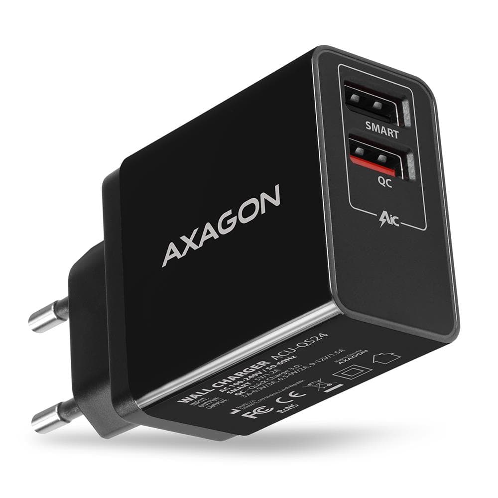 Сетевое зарядное устройство AXAGON ACU-QS24, 2×USB, 24 Вт