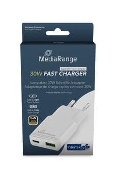 Зарядное устройство MediaRange MRMA125 30 Вт, USB-C и USB-A, белое