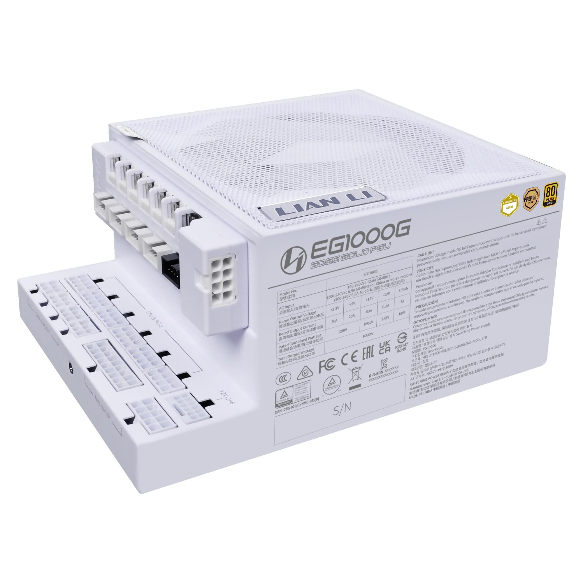 LIAN LI EG1000G 1000 W 80 PLUS Platinum ATX toiteplokk, valge
