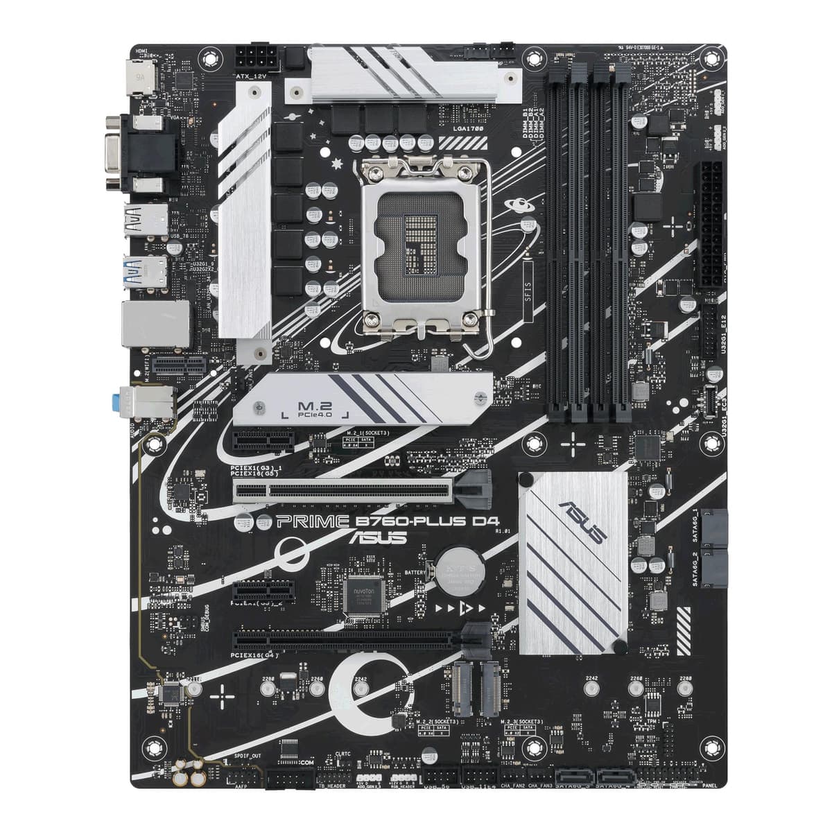 Mainboard|ASUS|Intel B760 Express|LGA1700|ATX|Memory DDR4|Memory slots 4|2xPCI-Express 3.0 1x|1xPCI-Express 4.0 16x|1xPCI-Express 5.0 16x|3xM.2|1x15pin D-sub|1xHDMI|1xDisplayPort|2xUSB 2.0|3xUSB 3.2|1xUSB-C|1xRJ45|3xAudio port|PRIMEB760-PLUSD4