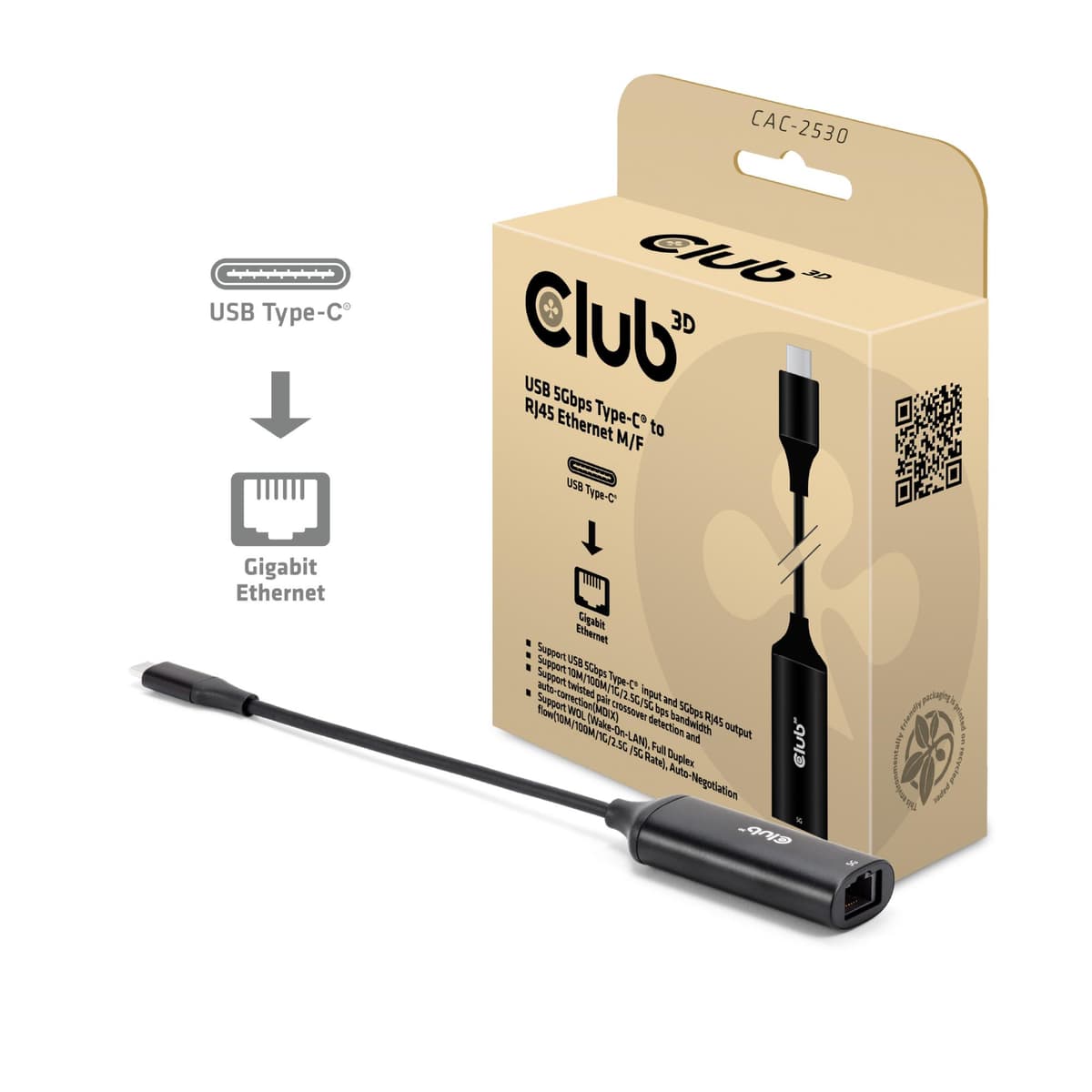CLUB3D CAC-2530 USB-C RJ45 adapter must