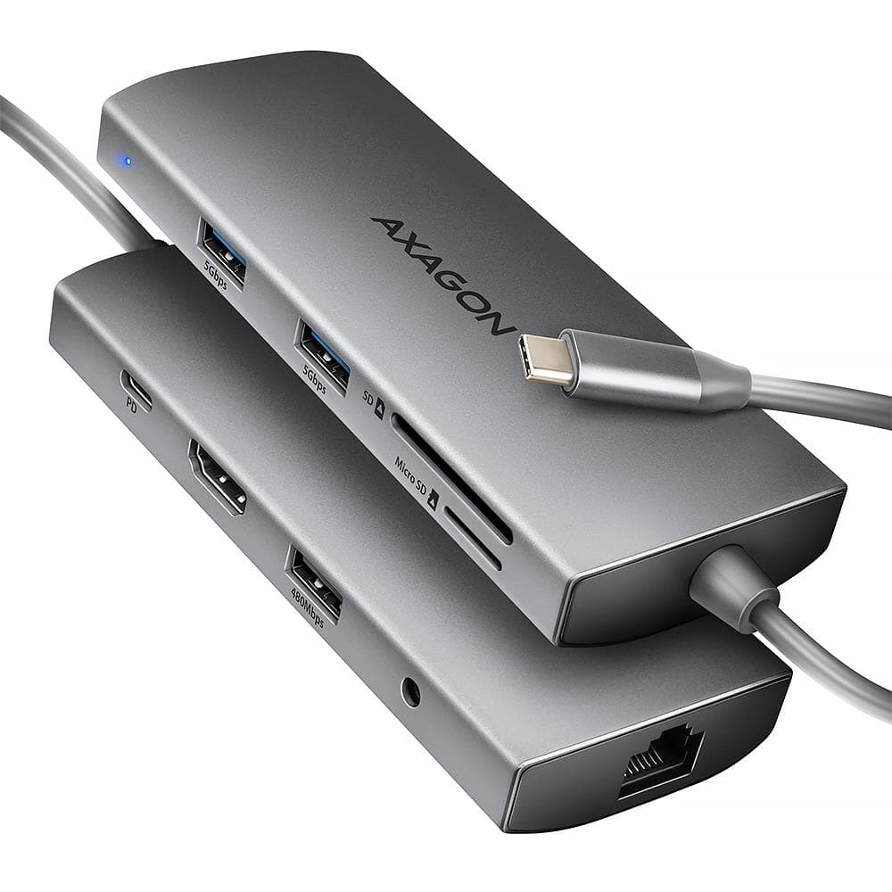 AXAGON USB-C hub 9in1 5Gbps Ethernet - sülearvuti docking