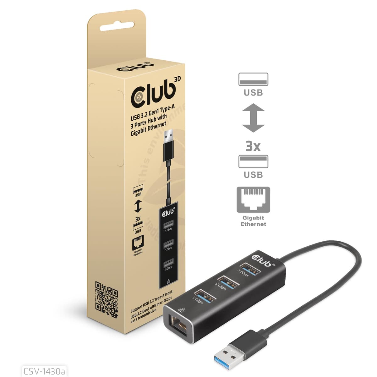 CLUB3D CSV-1430A USB 3.2 3-pordi docking station