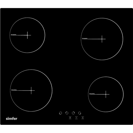Simfer H6.040.DECSP klaaskeraamiline pliidiplaat, 4 ala, 59 cm, must