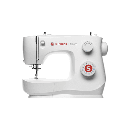 Singer M2605 sewing machine, 12 stitch patterns, needle threader, white