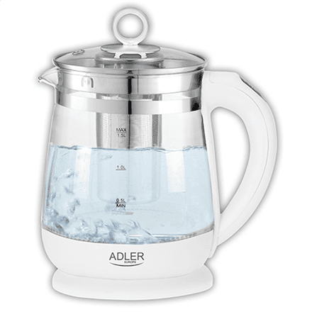 Adler | Kettle | AD 1299 | Electric | 2200 W | 1.5 L | Glass | 360° rotational base | White