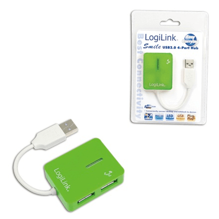 Logilink Smile UA0138 — USB 2.0 концентратор на 4 порта, зелёный