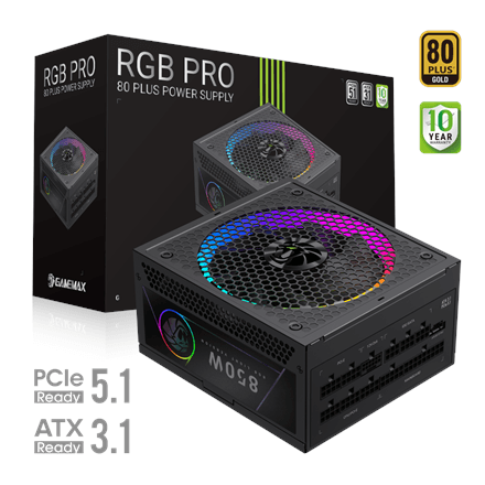 Gamemax RGB PRO 850G 850W Gold täismodulaarne toiteplokk