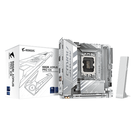 Gigabyte B860I AORUS PRO ICE emaplaat, LGA1851, Mini-ITX, valge