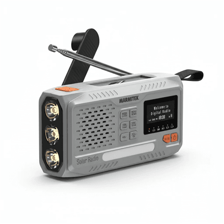 Marmitek RESQ 100 hädaabiraadio vändaga laadimise ja DAB+-ga, hall
