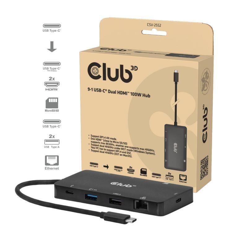 CLUB3D USB-C Hub 9in1 100W CSV-2552