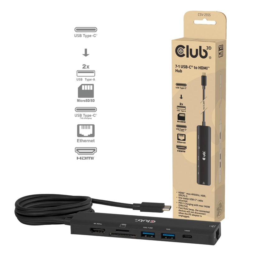 CLUB3D I/O Hub 7in1 USB-C HDMI 140W Docking Station