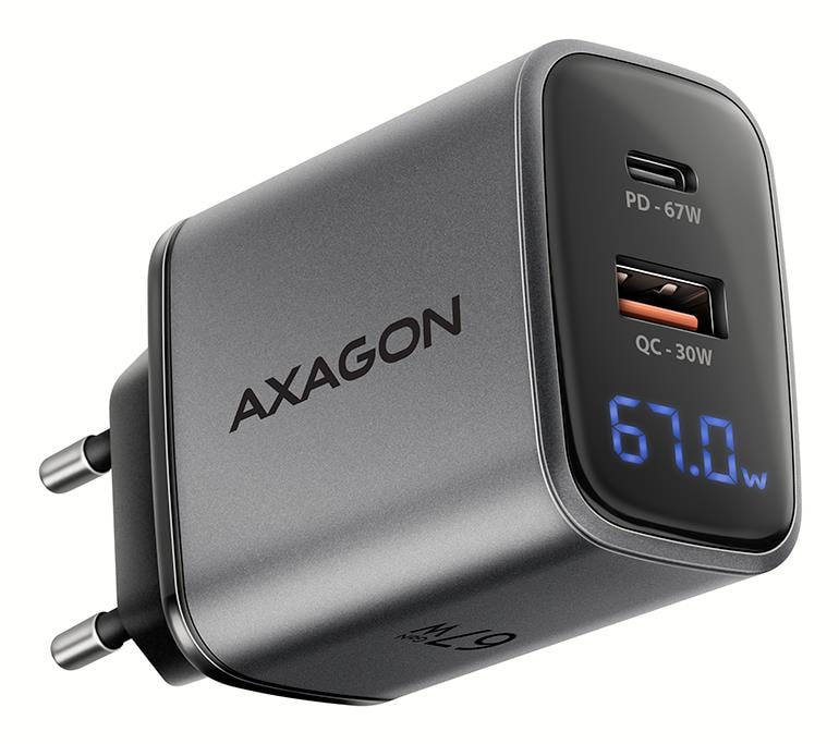 AXAGON ACU-PQ67D 67W GaN seinalaadija LCD ekraaniga