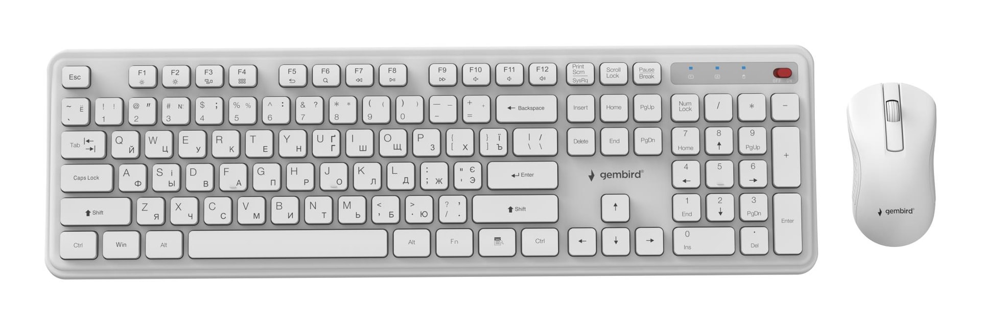 Gembird Wireless Keyboard and Mouse Set - Cyrillic Layout, White