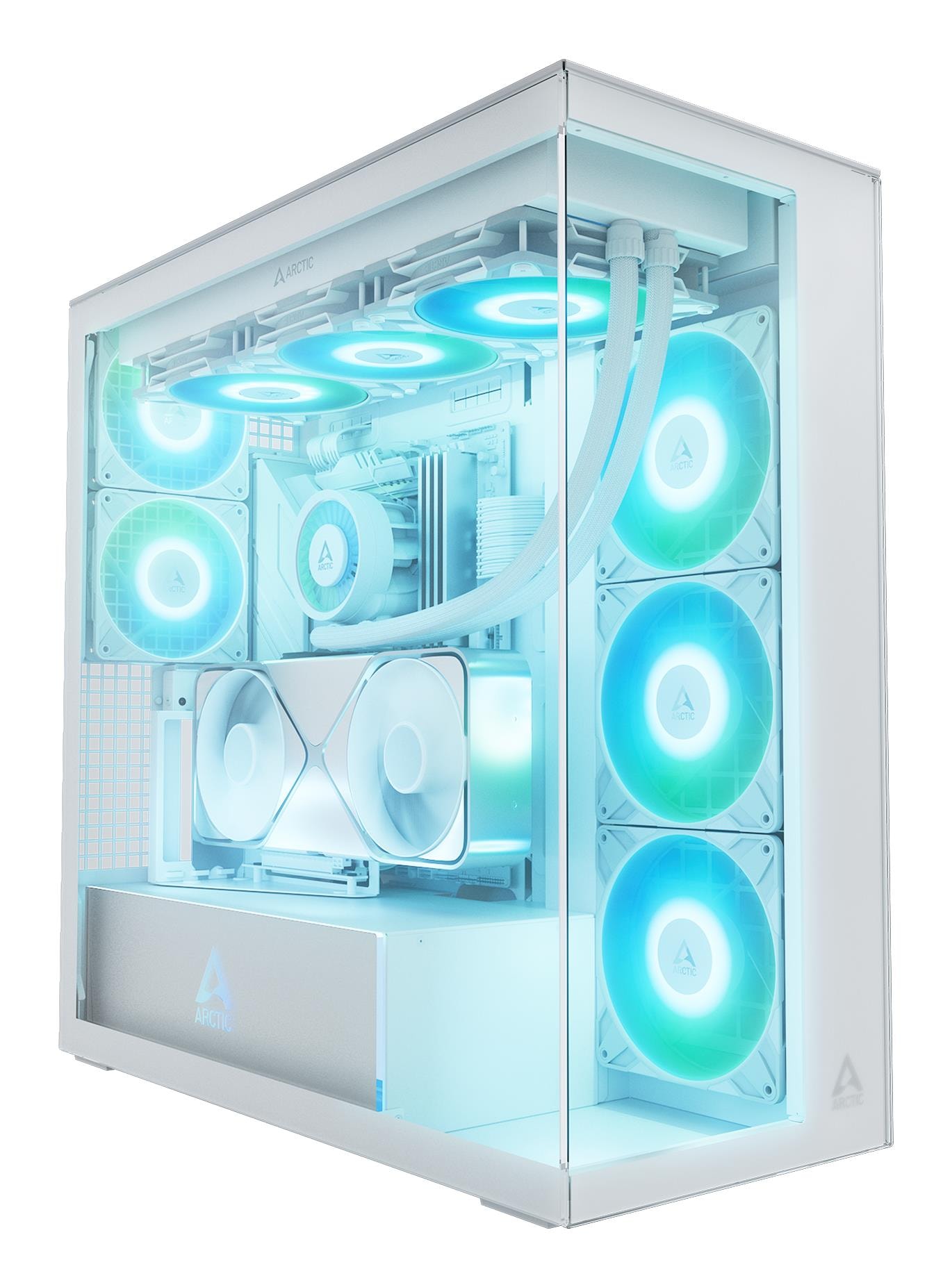 Arctic Xtender VG valge Midi Tower arvutikorpus läbipaistva küljepaneelga