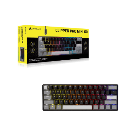 CORSAIR CLIPPER PRO MINI 60 Hall Effect Gaming Keyboard, Backlit RGB LED, CORSAIR MGX Core, Black PBT DS Keycaps | Corsair
