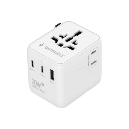 Gembird Universal travel power adapter | TPA-1A2C20-01-W | Travel Adapter | 20 W