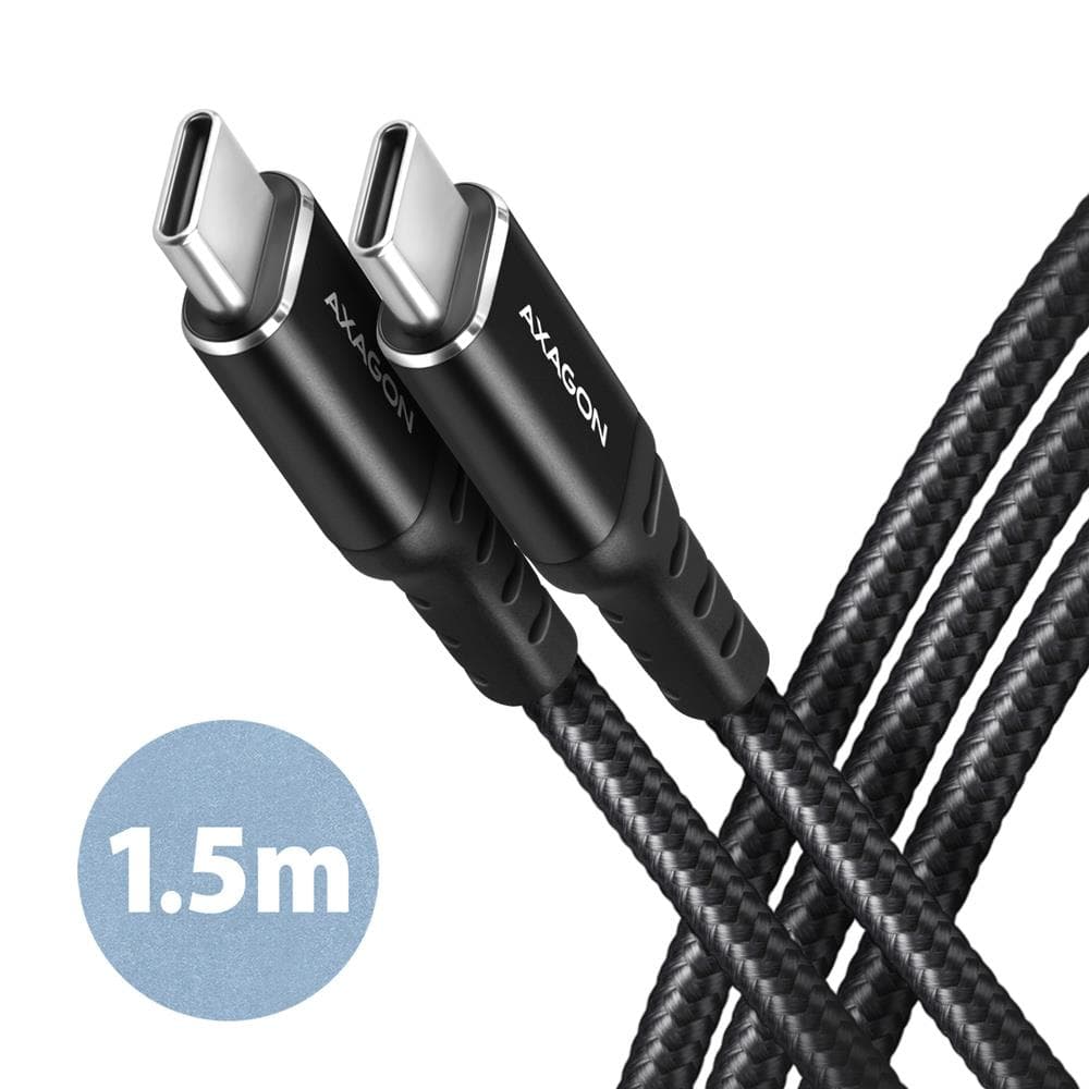 Кабель Axagon BUCM-CM15AB HQ USB-C – USB-C, 1,5 м, PD 60 Вт, в оплётке