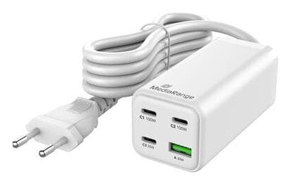 MediaRange MRMA124 GaN laadimisjaam 100 W, 3x USB-C + 1x USB-A