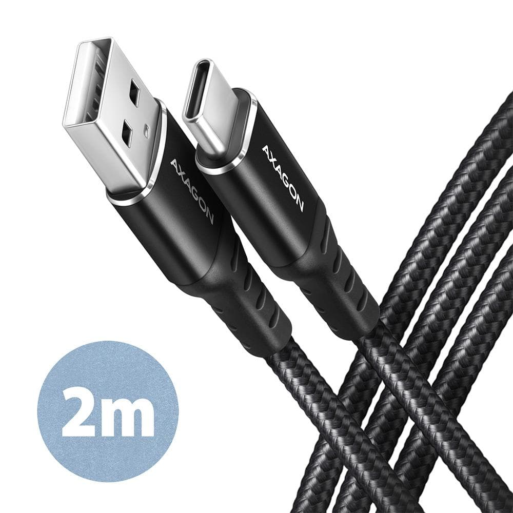 Кабель Axagon BUCM-AM20AB HQ USB-A – USB-C, 2 м, 3 А, в оплётке