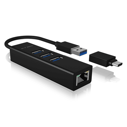 ICY BOX IB-HUB1419-LAN jaotur, 3 x USB 3.2 Gen 1 ja Gigabit LAN