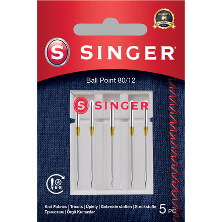 Singer Ball Point Needles 80/12 for knit fabrics, 5-pack