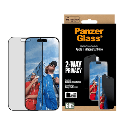 PanzerGlass PG93414 kaitseklaas, iPhone 17 / iPhone 16 Pro, Ultra-Wide Fit