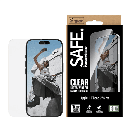 PanzerGlass SAFE Ultra-Wide Fit screen protector for iPhone 16 Pro / iPhone 17