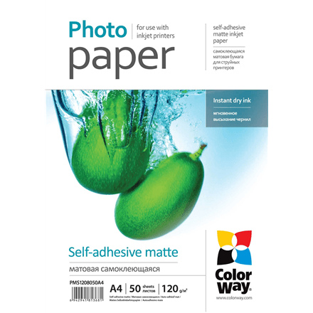 ColorWay Matte Self-Adhesive Photo Paper A4, 120 g/m², 50 Sheets
