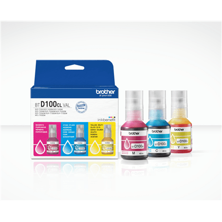 Brother BTD100CLVAL Ink Bottle Multipack Magenta Cyan Yellow