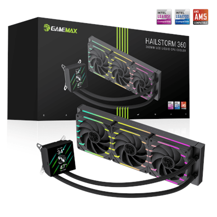 Gamemax Hailstorm 360 LCD жидкостное охлаждение 360 мм с экраном, чёрное