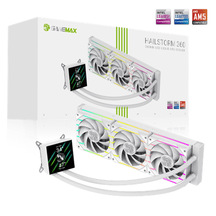 Gamemax Hailstorm 360 LCD жидкостное охлаждение 360 мм с экраном, белое