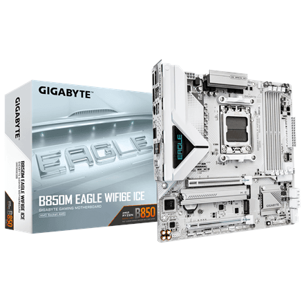 Gigabyte B850M EAGLE WF6E ICE motherboard, AM5, DDR5, white
