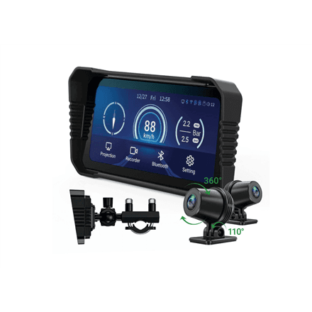 Navitel mootorratta pardakaamera 6,25″ ekraaniga, esi- ja tagakaamera, CarPlay