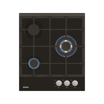 Simfer | Hob | H4.305.HGSSP | Gas on glass | Number of burners/cooking zones 3 | Rotary knobs | Black