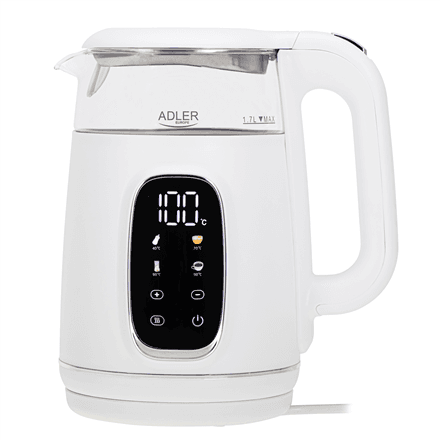 Чайник Adler AD 1305 с LED-дисплеем 1,7 л, 2200 Вт, бело-серебристый